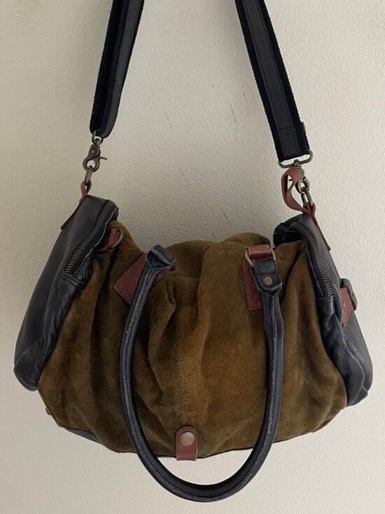 Free People Handbags - FREE PEOPLE Olive Green Suede with Brown & Black Leather Tote/Travel Bag